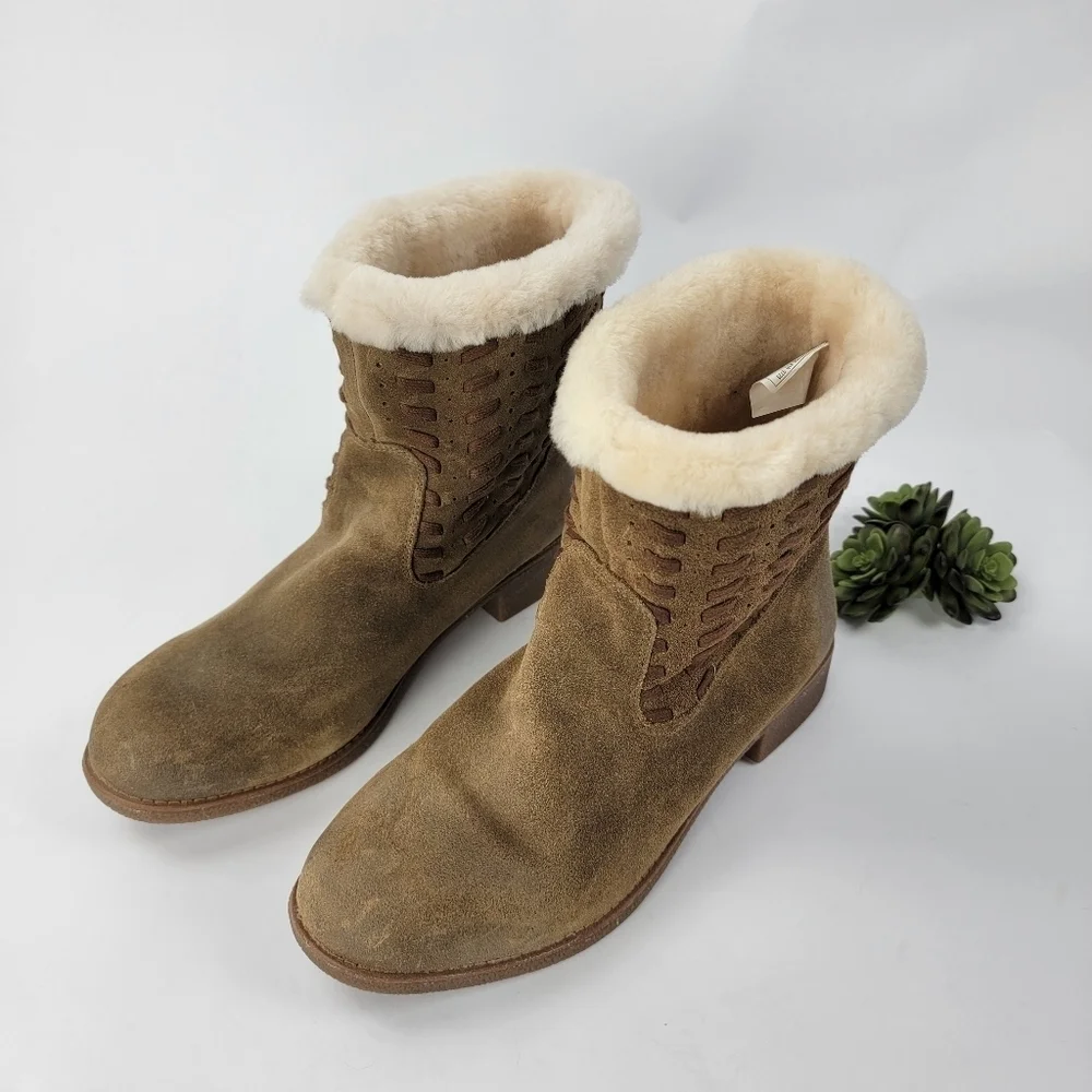 ABEO Pro Women's Bristol Sheepskin Lined Suede Boot in Tan Size 10
